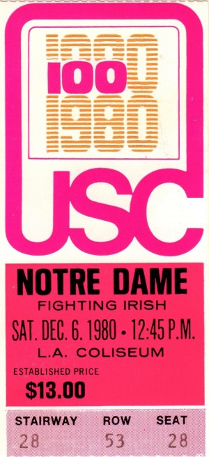 1980_College_Football_USC vs. Notre Dame_Los Angeles Coliseum_Row One Brand Ticket Art